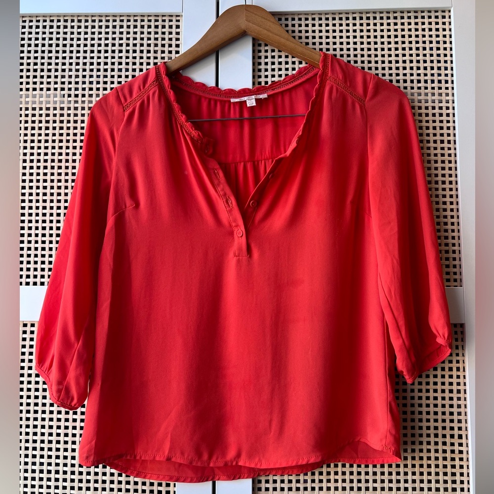 Skies Are Blue | Crop 3/4 Sleeve Quarter Button Up Blouse Vermillion XSP